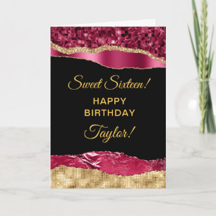 Tarjeta Burgundy y Glam Tears Dorado Cumpleaños Sweet Sixt