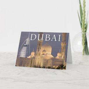 Tarjeta Burj al Arab Mezquita en la noche Dubai Cumple