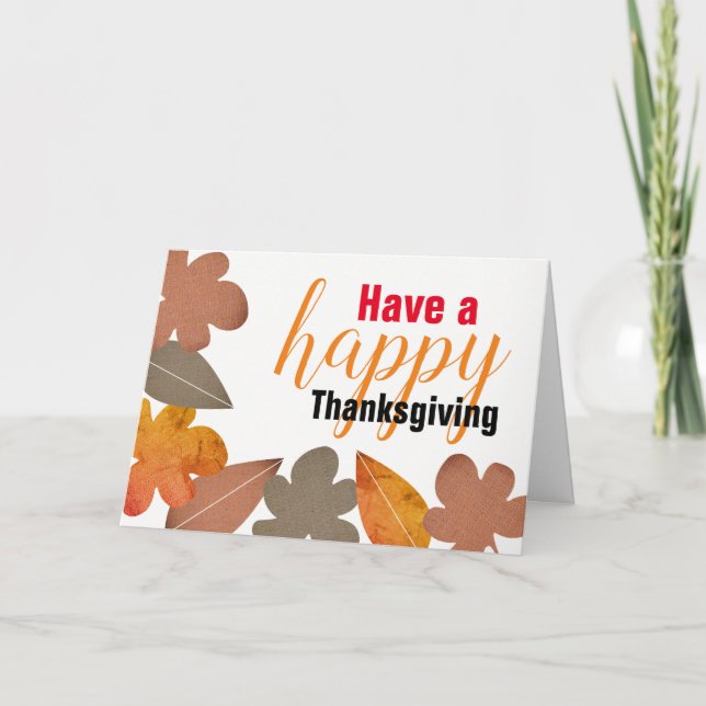 Tarjeta Burlap Leaf, Feliz Día de Gracias (Anverso)