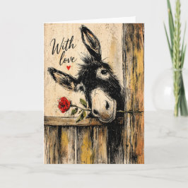 Tarjeta Burro Con Rosa Amor Rústico