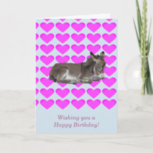 Tarjeta Burro de burro en corazones rosados