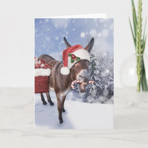Tarjeta burro de Navidad con sombrero rojo divertido