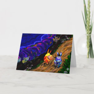 Tarjeta burros que caminan por el mar