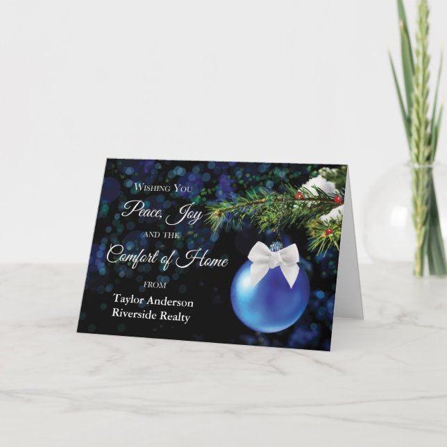 Tarjeta Business From Realtor Custom Name Christmas Blue (Anverso)