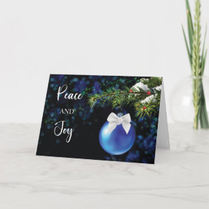 Tarjeta Business Peace Joy Navidades Blue Ornament Bough