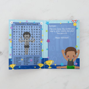 Tarjeta Búsqueda de palabras de gimnasia para niños Brown