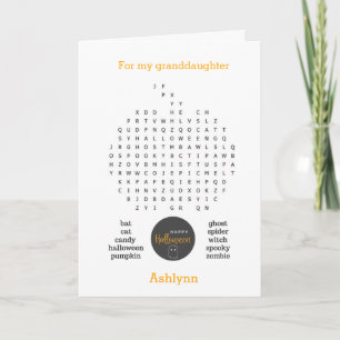 Tarjeta Búsqueda de palabras de niño de calabaza Feliz Hal