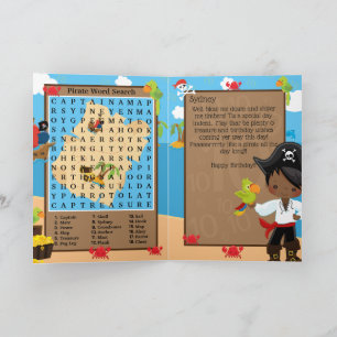 Tarjeta Búsqueda de palabras del capitán pirata para niños