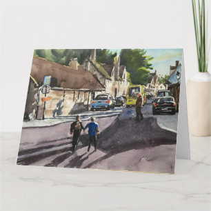 Tarjeta Busy Street Scene Bruges Watercolor