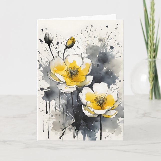 Tarjeta Buttercup - Watercolor flowers (Anverso)