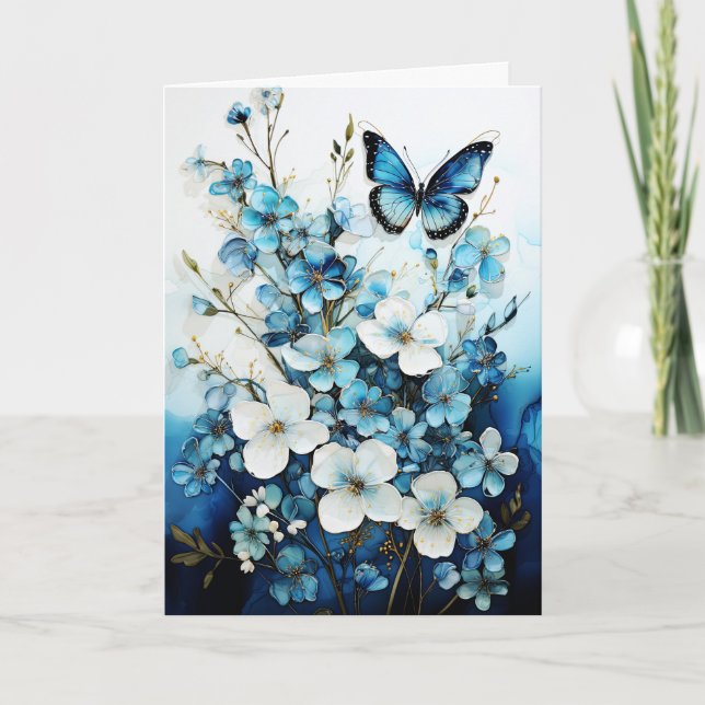 Tarjeta Butterflies and Flowers Blank Note Greeting Card (Anverso)