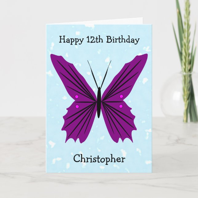 Tarjeta Butterflies Diseño Personalizado Cumpleaños 12 (Anverso)