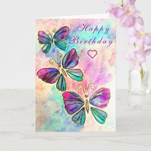 Tarjeta Butterflies Happy Birday Card (Orquídea)