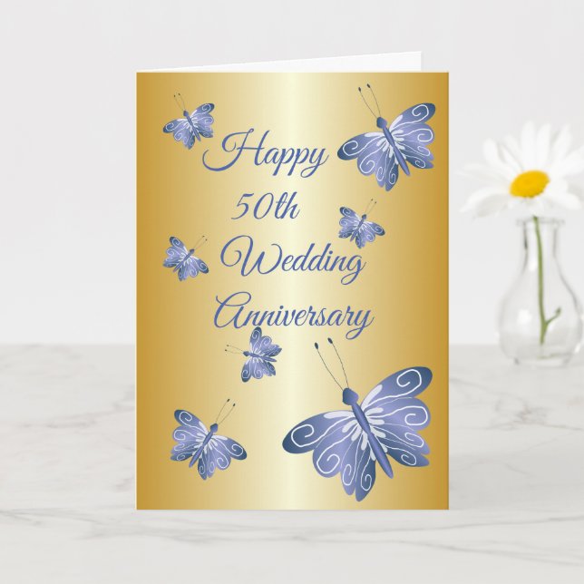 Tarjeta Butterflies Personalised 50th Wedding Anniversary (Planta pequeña)