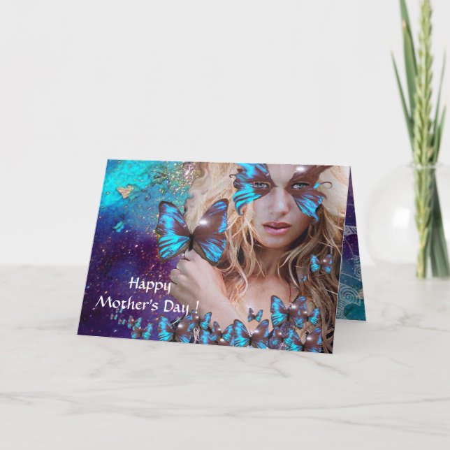 TARJETA BUTTERFLTA AZUL EN VERDE AZULADOS DERRAMES DE ORO  (Anverso)