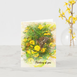 Tarjeta Butterfly against yellow flowers Thinking of You