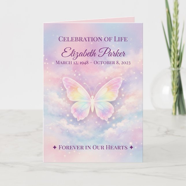 Tarjeta Butterfly Celebration of Life Funeral Program (Anverso)
