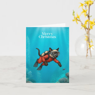 Tarjeta Buzo de Navidad con temática submarina