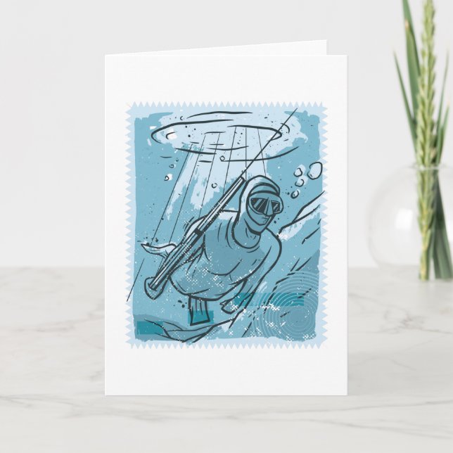 Tarjeta Buzo de pesca con arpón Regalo de buceo de pesca c (Anverso)