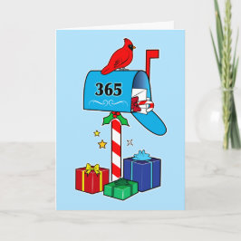 Tarjeta Buzón de correo de navidades con cardenales y paqu
