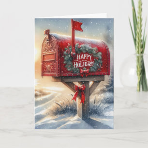 Tarjeta Buzón de correo de Navidades rojos en nieve