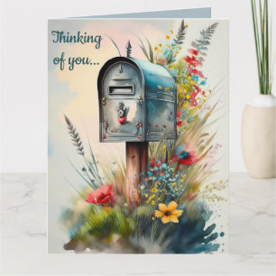 Tarjeta Buzón de correo y flores rurales editables