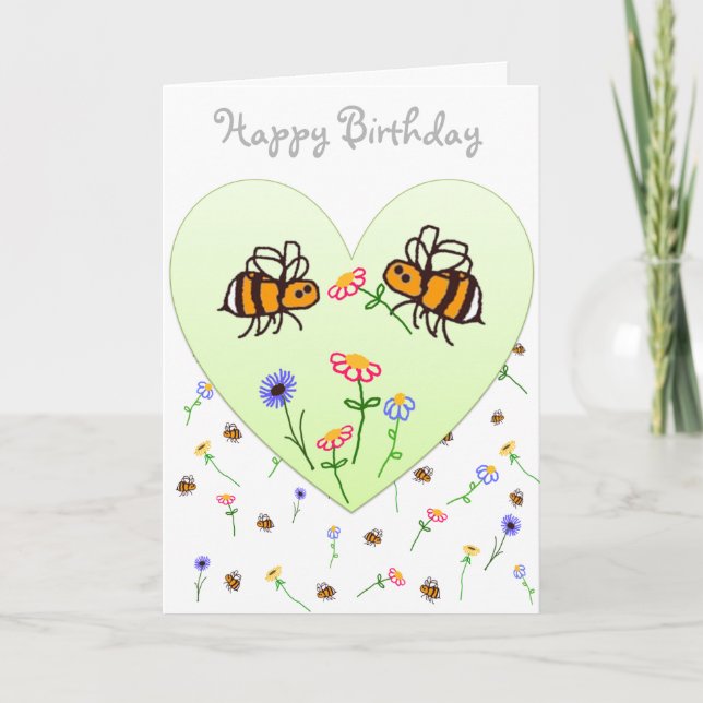 Tarjeta BuzzAboutBees Cute Little Bee Happy Birthday Heart (Anverso)