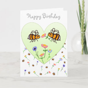 Tarjeta BuzzAboutBees Cute Little Bee Happy Birthday Heart