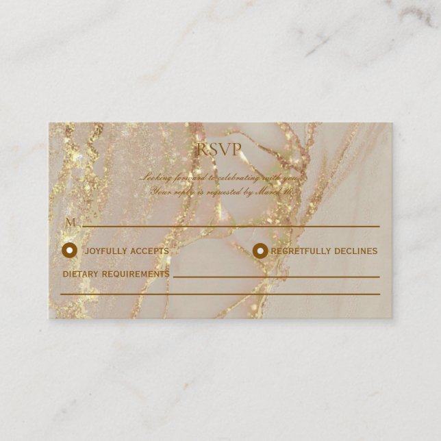 Tarjeta Ca RSVP de Boda con tinta de alcohol elega (Anverso)