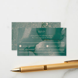 Tarjeta Ca RSVP de Boda Verde de Purpurina con tin