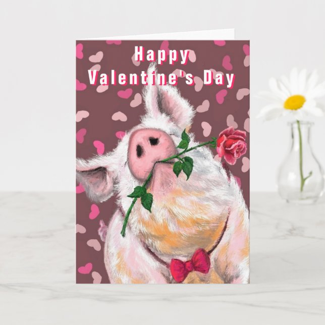 Tarjeta Caballero Cerdo - Diversión - Feliz Día de San Val (Planta pequeña)