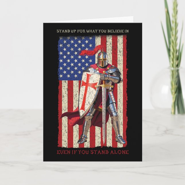 Tarjeta Caballero Templario Cruzado Medieval Bandera Ameri (Anverso)