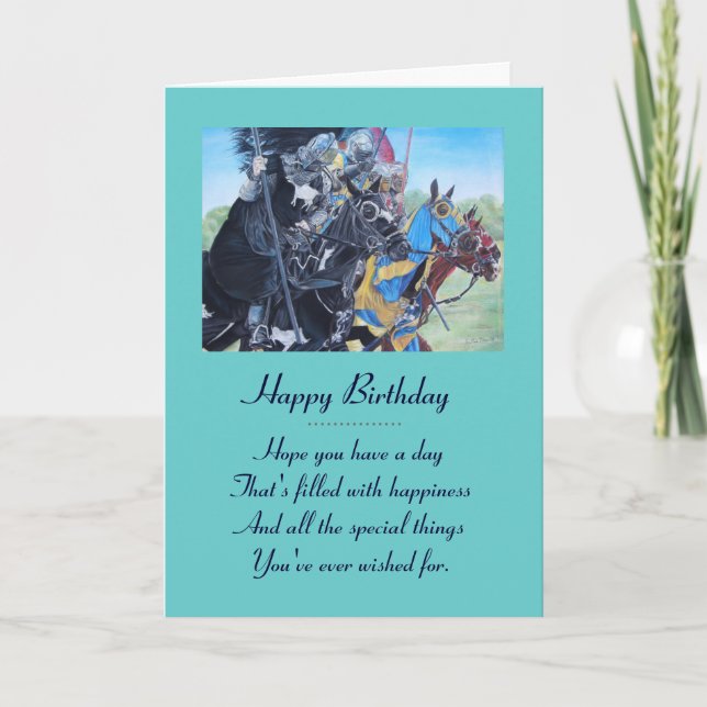 Tarjeta caballeros medievales montando a caballo arte hist (Anverso)