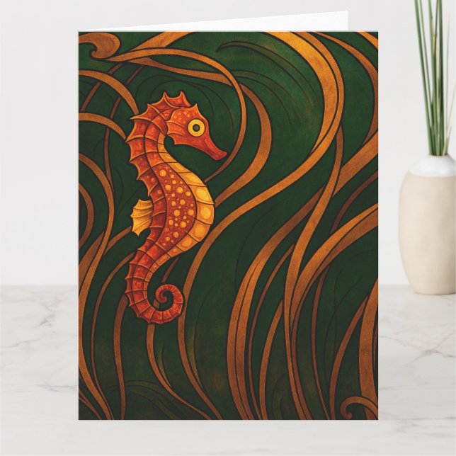 Tarjeta Caballito de mar Art Nouveau (Anverso)