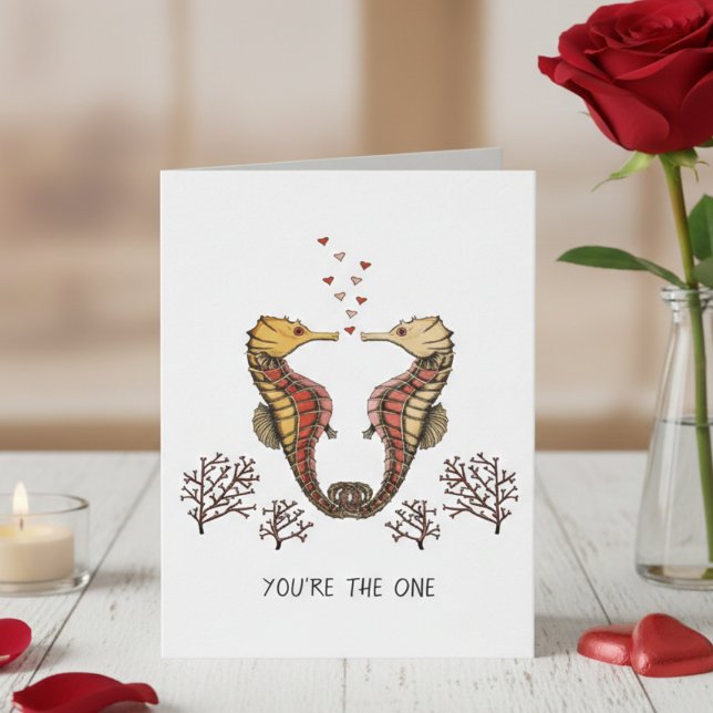 Tarjeta Caballito de Mar Te Amo Romance Aniversario (Seahorse Anniversary I Love You Cards for Husband, Wife, Boyfriend, Girlfriend. Cute Seahorse Hearts)