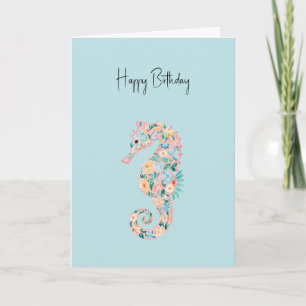 Tarjeta Caballitos de mar Cumpleaños Azul Verde Rosa Menta