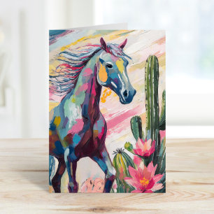 Tarjeta Caballo abstracto moderno y suculentos