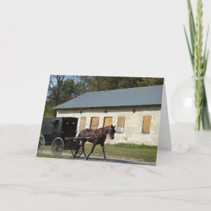 Tarjeta Caballo Amish en Bentonsport, cumpleaños de Iowa