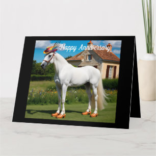 Tarjeta Caballo árabe blanco con gorra y garras