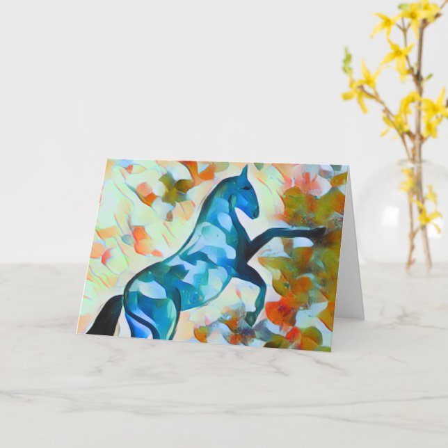 Tarjeta Caballo azul bailando a la luz de la luna (flor amarilla)