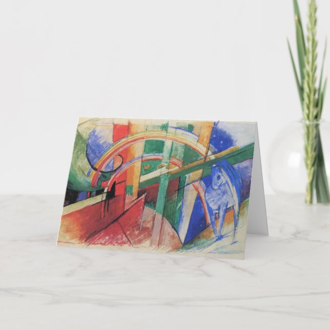 Tarjeta Caballo azul con arco iris de Franz Marc (Anverso)