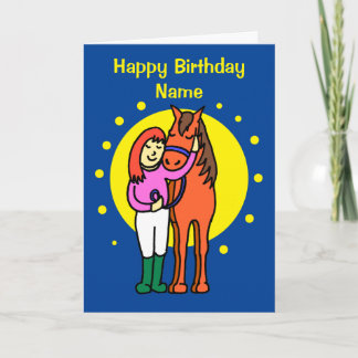 Tarjeta Caballo azul medianoche y Personalizado Chica Cump