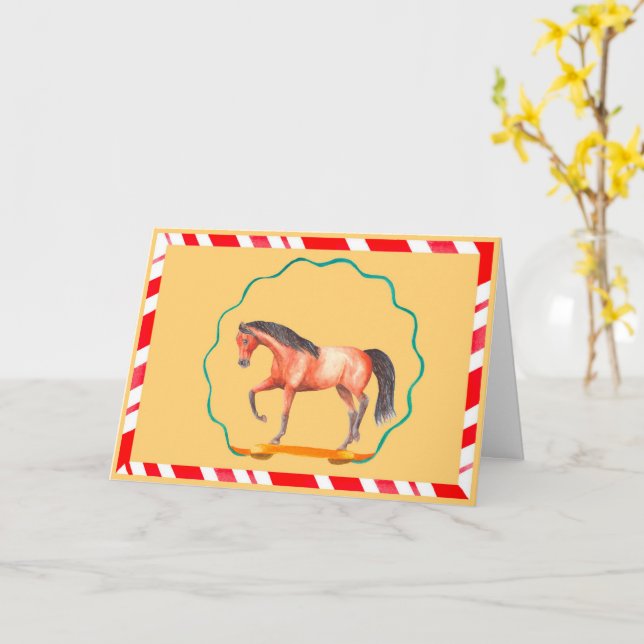 Tarjeta Caballo Bailando con Cintas Navidad (flor amarilla)
