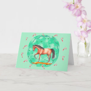 Tarjeta Caballo Bailando y Cañas de Menta Navidad