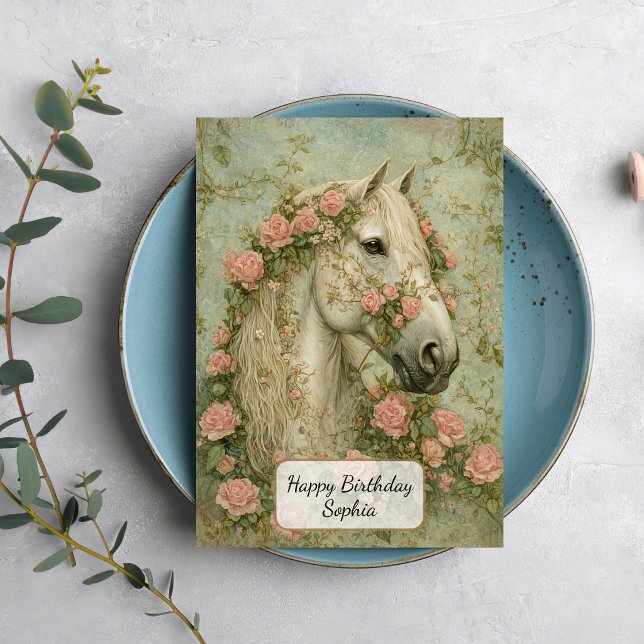 Tarjeta Caballo Blanco con Rosas (Subido por el creador)