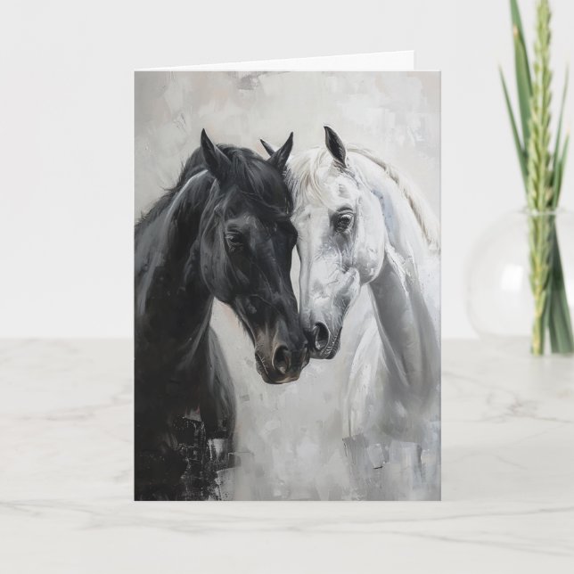 Tarjeta Caballo blanco de arte negro enamorado (Anverso)