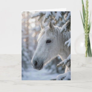 Tarjeta Caballo Blanco De Cumpleaños En Pino Nevado