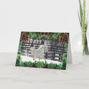 Tarjeta Caballo blanco en la carta de los Navidades de nie