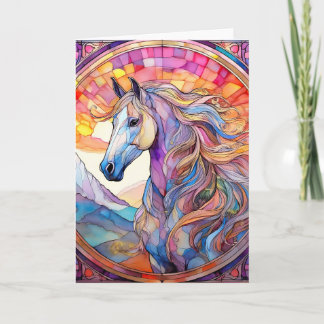 Tarjeta Caballo blanco en vidrio emplomado