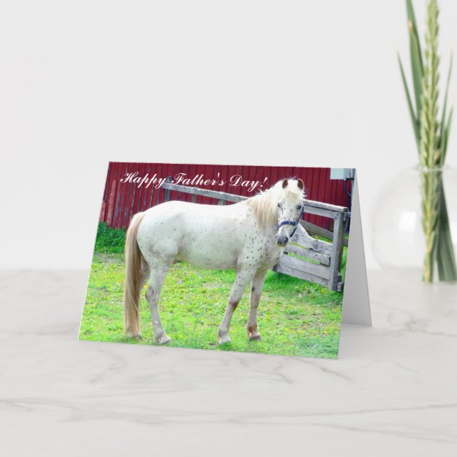 Tarjeta Caballo blanco feliz del día de padre (Anverso)
